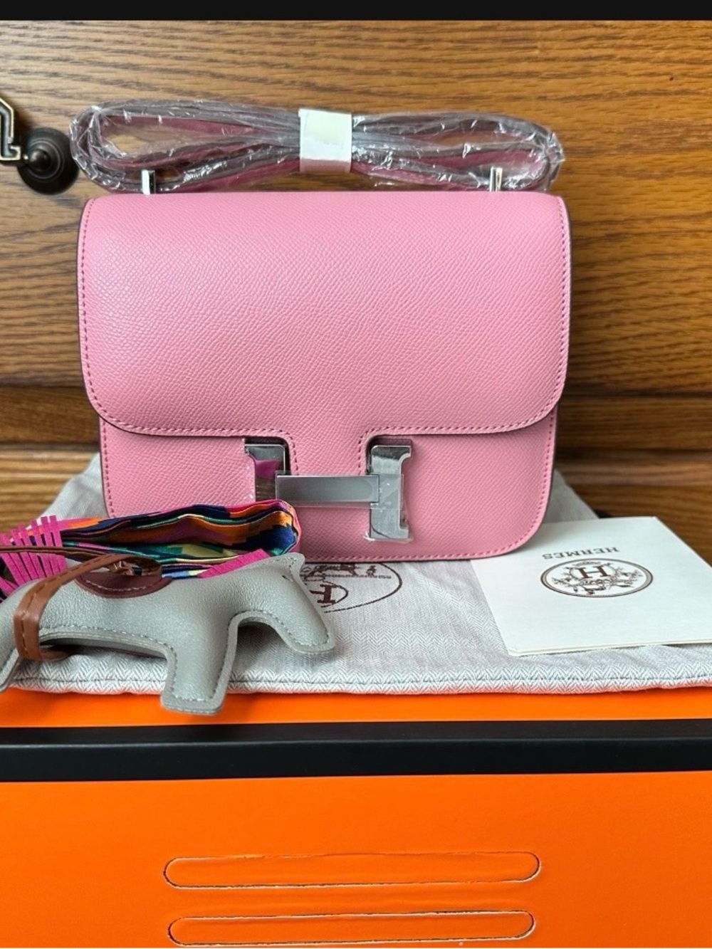 Pink Constance-Style Crossbody Shoulder Bag with Silver Hardware
